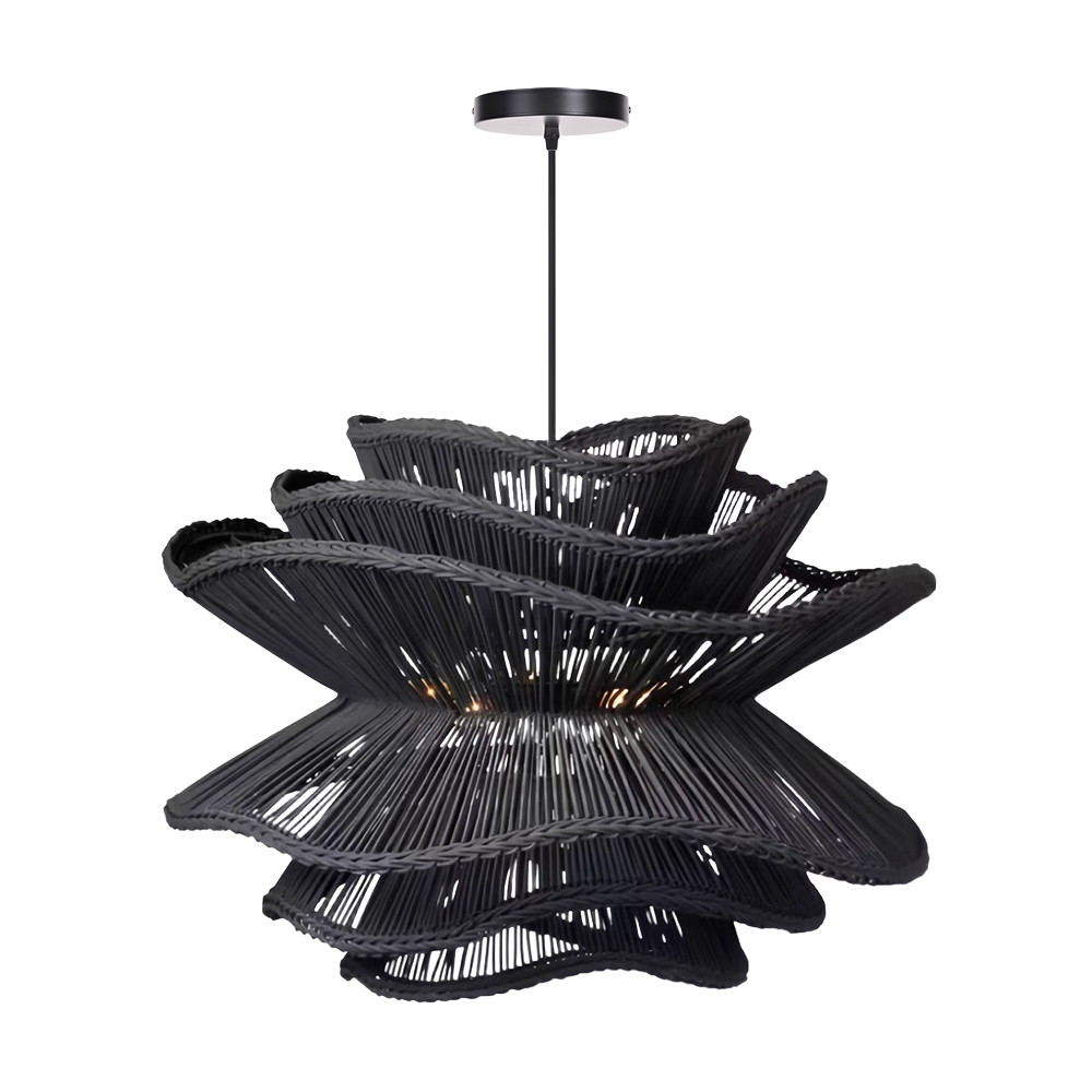 Flower Rattan Pendant Light, Wicker Lampshade Chandelier