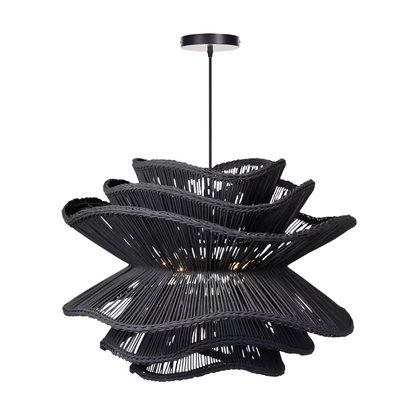 Flower Rattan Pendant Light, Wicker Lampshade Chandelier