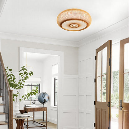 Modern Hand-Woven Bamboo Flush Mount Ceiling Light - Japandi Zen Dome Lamp