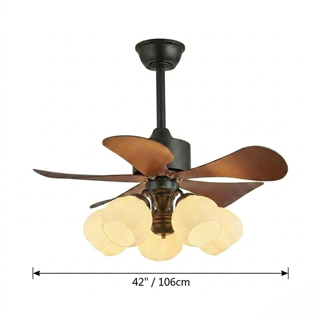 Nordic Wood Effect Ceiling Fan with Light & Hanging Rod for Bedroom & Living Room