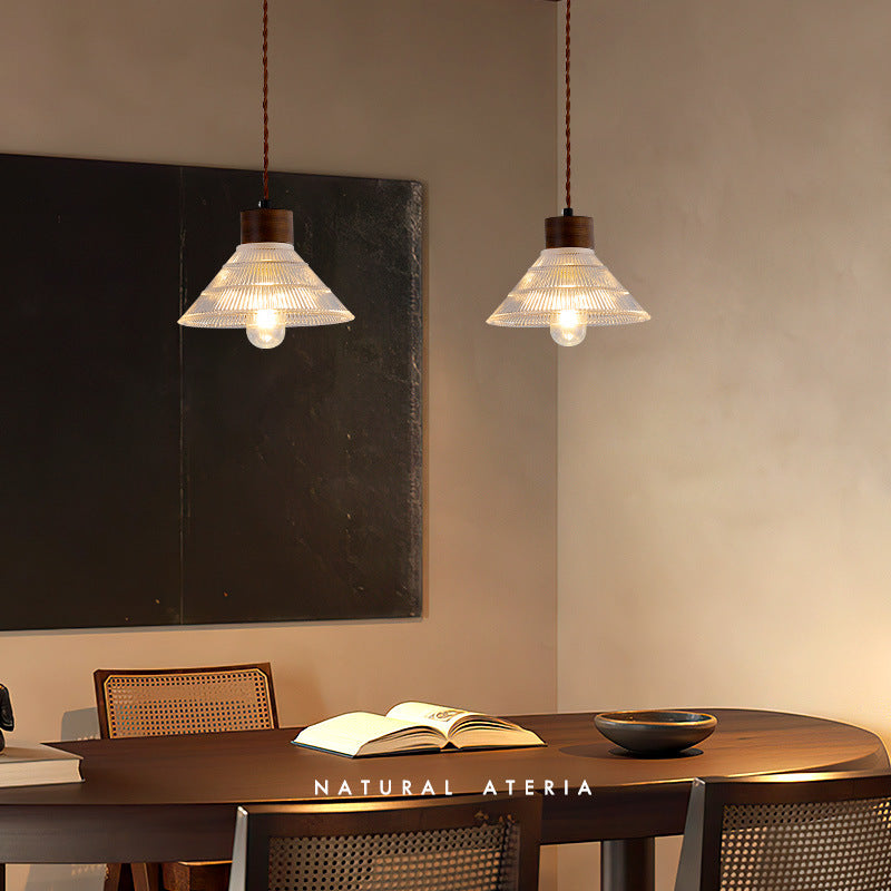 Light Luxury Simple Walnut Wood and Glass Pendant Light for Bedroom
