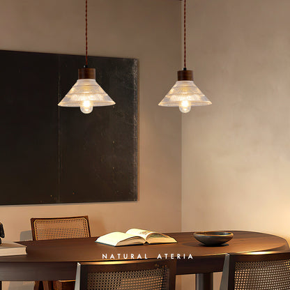 Light Luxury Simple Walnut Wood and Glass Pendant Light for Bedroom