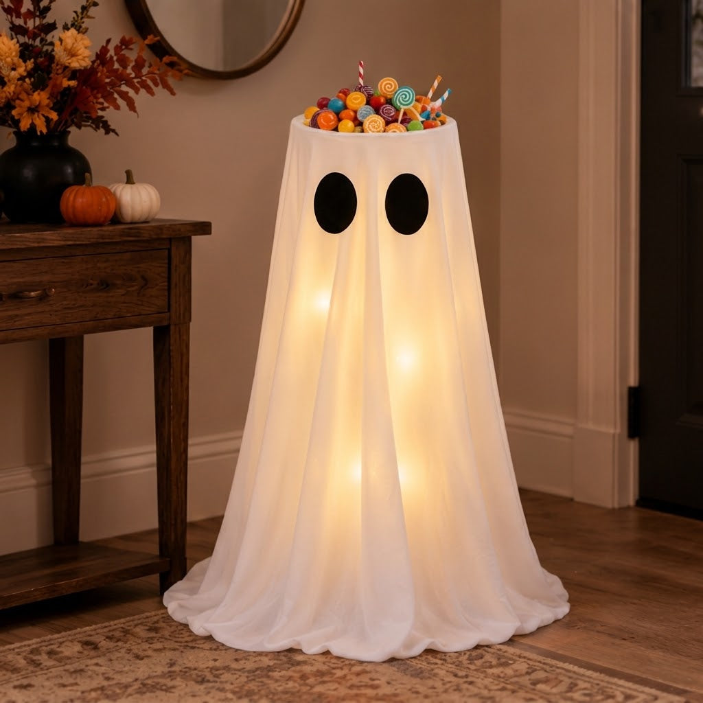 Light-Up Ghost Halloween Candy Bowl with Adjustable Height