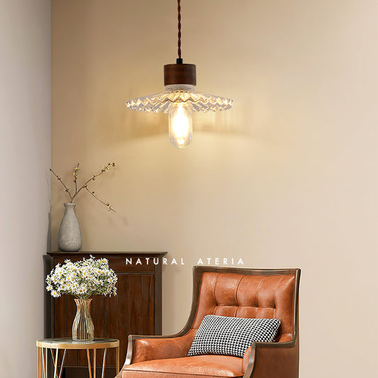 Light Luxury Simple Walnut Wood and Glass Pendant Light for Bedroom-[Modern pendant lighting for bedroom and living space]-Demolights UK