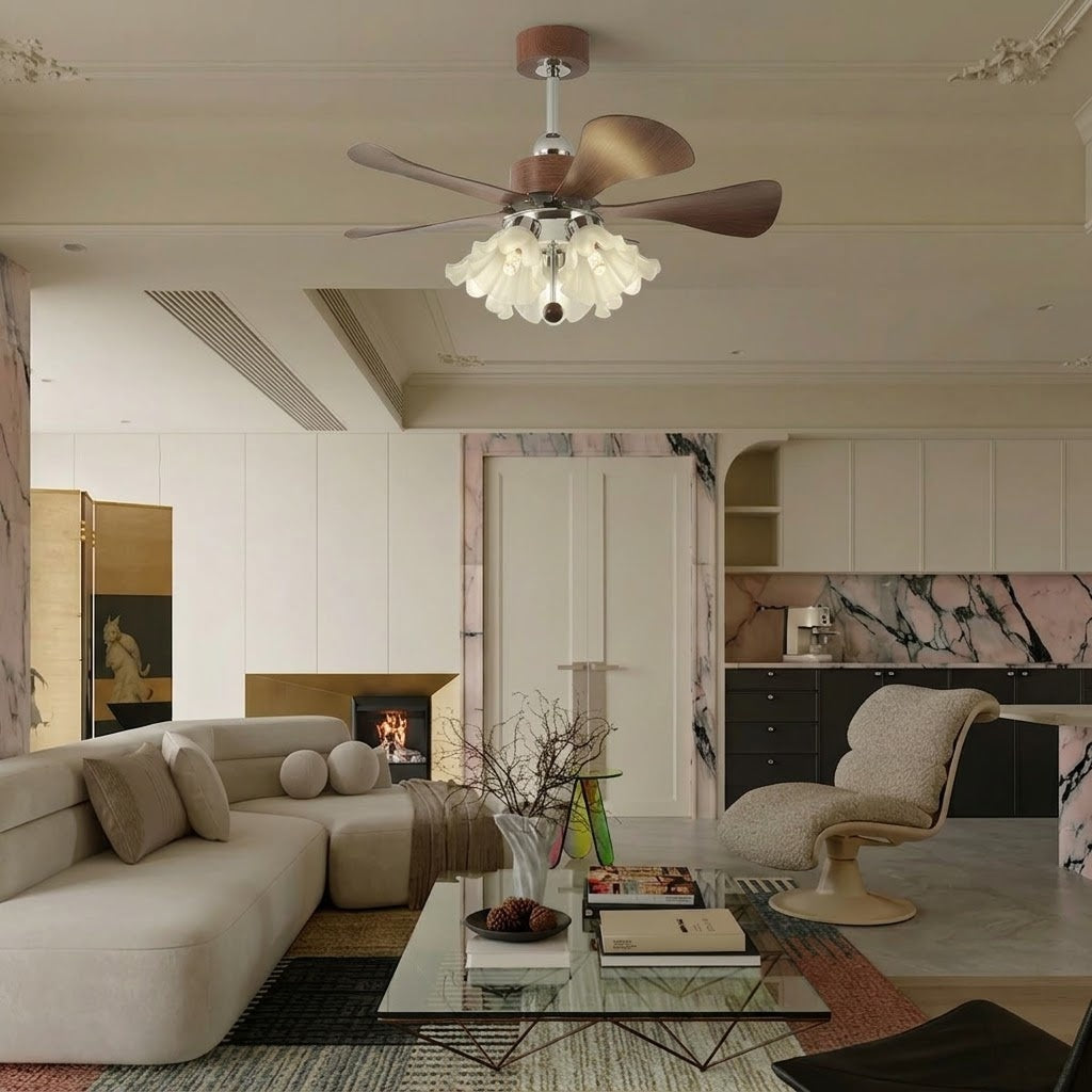 Modern Wooden Ceiling Fan with Light | 34/42 Inch LED Fan with Glass Shades