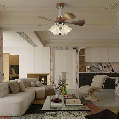 Modern Wooden Ceiling Fan with Light | 34/42 Inch LED Fan with Glass Shades