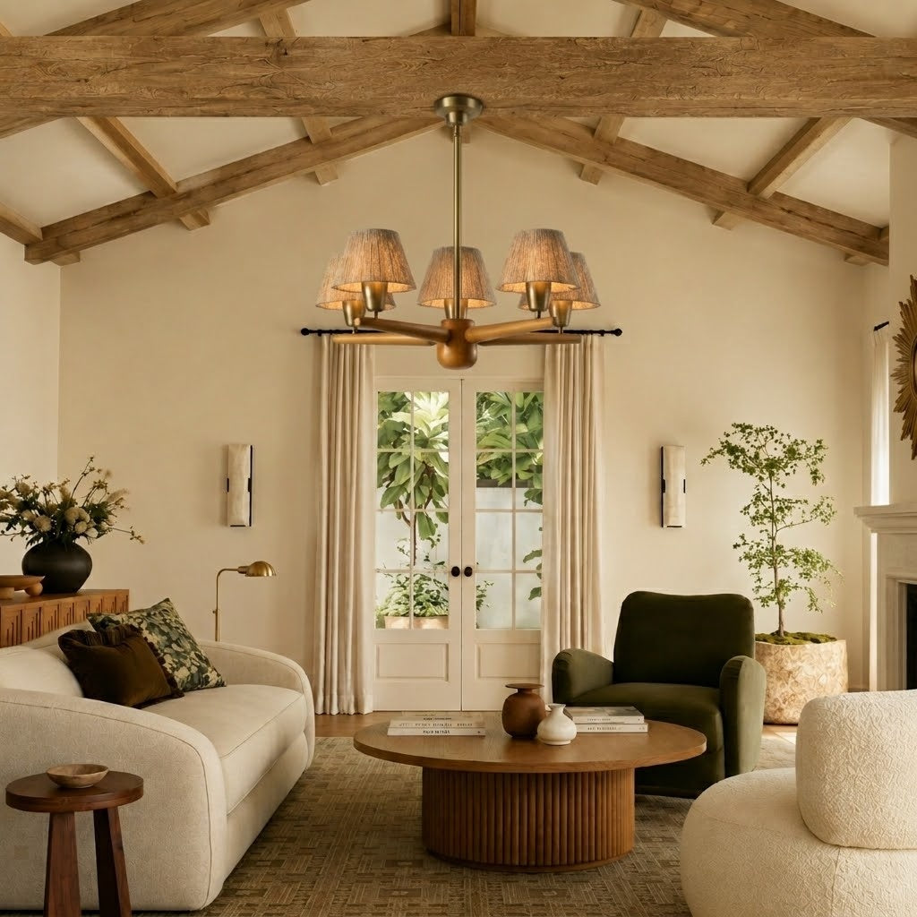 Mid-Century Solid Wood Ceiling Light for Dining Room