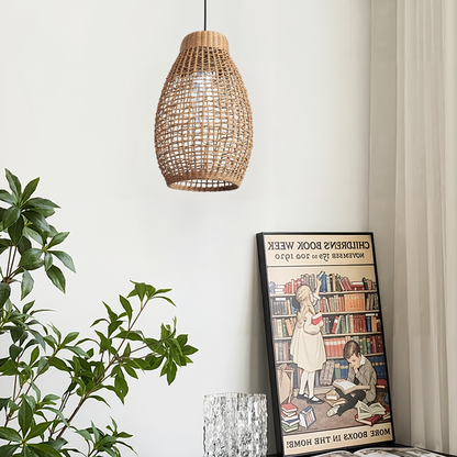 Modern Hand-Woven Rattan Teardrop Pendant Light - Japandi Boho Weave Chandelier