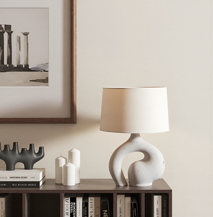 Modern Sculptural Biomorphic Table Lamp - Wabi-Sabi Textured Ceramic Light