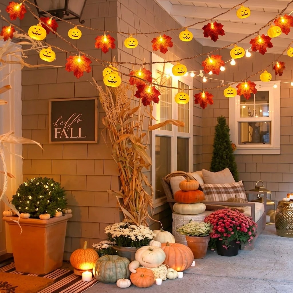 🎃 Halloween Pumpkin & Maple Leaf String Lights
