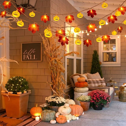 🎃 Halloween Pumpkin & Maple Leaf String Lights