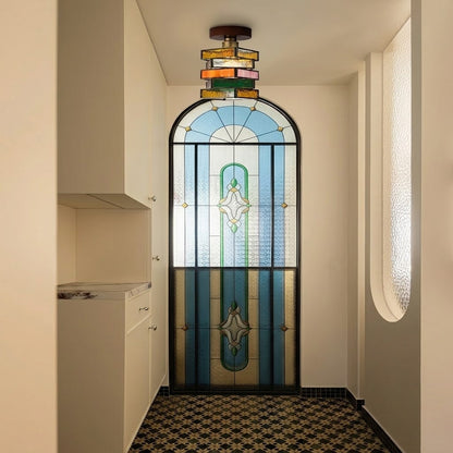 Handcrafted Vintage Geometric Stained Glass Ceiling Light