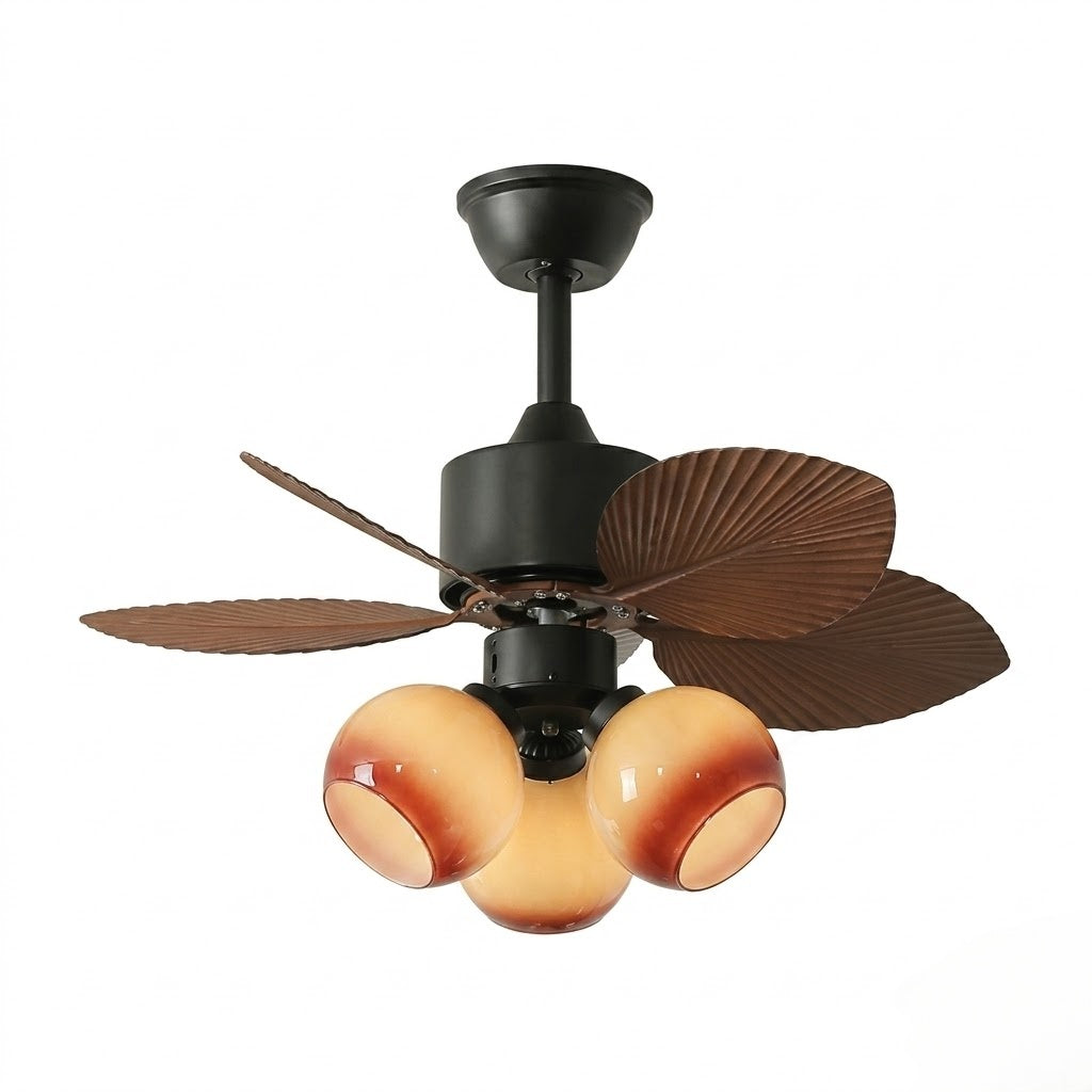 29 Inch Palm Leaf Ceiling Fan with Amber Glass Lights