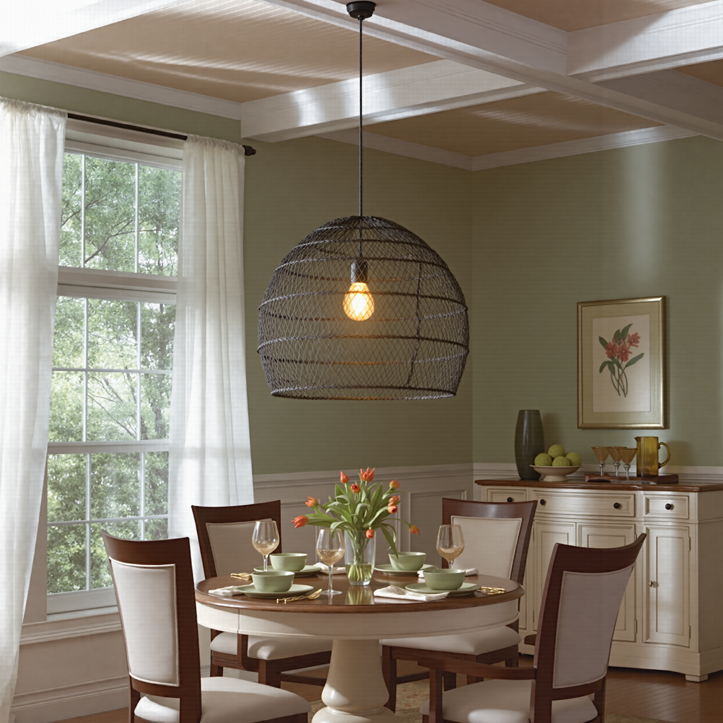 Hand-Woven Rattan Dome Pendant Light - Organic Boho Wicker Chandelier