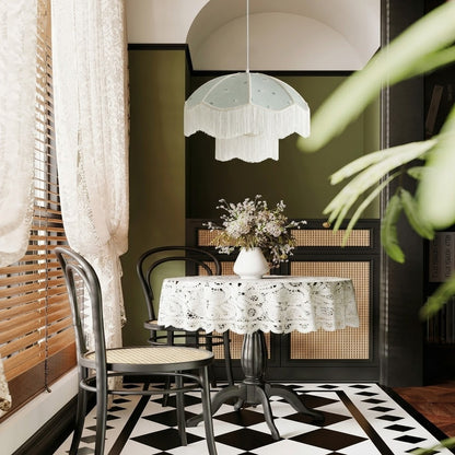 Vintage Floral Fabric Fringe Pendant Light