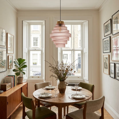 Tiered Ribbed Glass Pendant Light | Sculptural Hand-Blown Glass & Brushed Brass