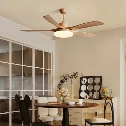 Modern Style Ceiling Fan with Light Natural Wood Finish & LED for Bedroom