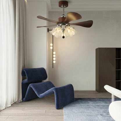 Modern Wooden Ceiling Fan with Light | 34/42 Inch LED Fan with Glass Shades