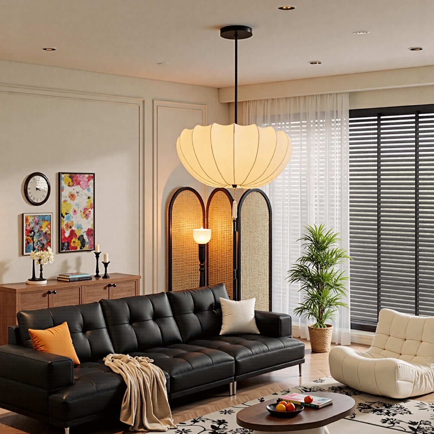 Fabric Pumpkin Pendant Light with Tassel - Zen Japandi Chandelier