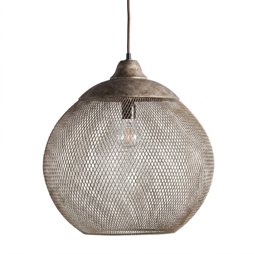 Woven Iron Pendant Light in Aged Grey