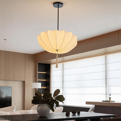 Fabric Pumpkin Pendant Light with Tassel - Zen Japandi Chandelier