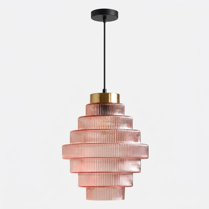 Tiered Ribbed Glass Pendant Light | Sculptural Hand-Blown Glass & Brushed Brass