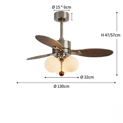 Modern Style Ceiling Fan with Light Iron & Glass Shades for Bedroom