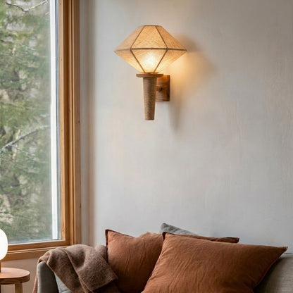 Natural Wood Fabric Geometric Japandi Wall Sconce