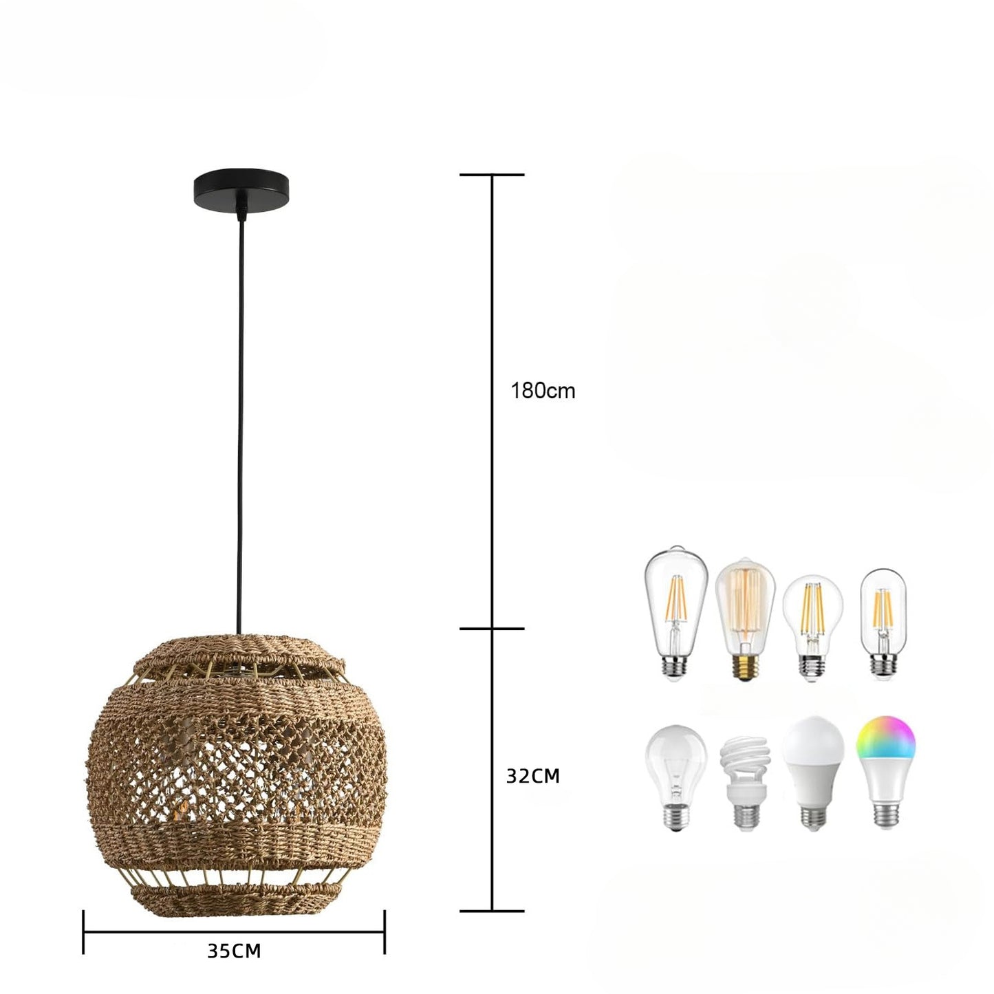Hand-Woven Rattan Pendant Light - Modern Boho Coastal Ceiling Fixture