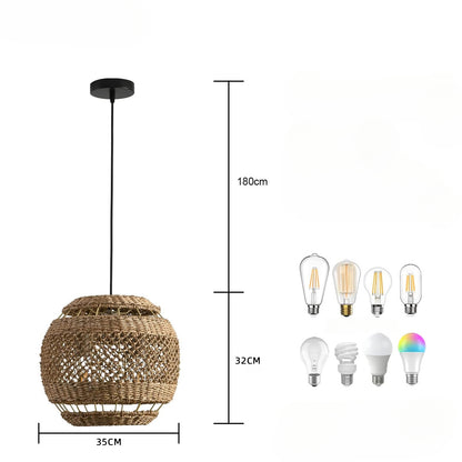 Hand-Woven Rattan Pendant Light - Modern Boho Coastal Ceiling Fixture