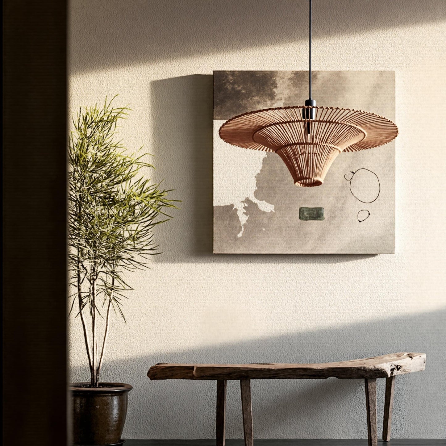 Hand-Woven Rattan Pendant Light - Large Boho Hat Chandelier for Home