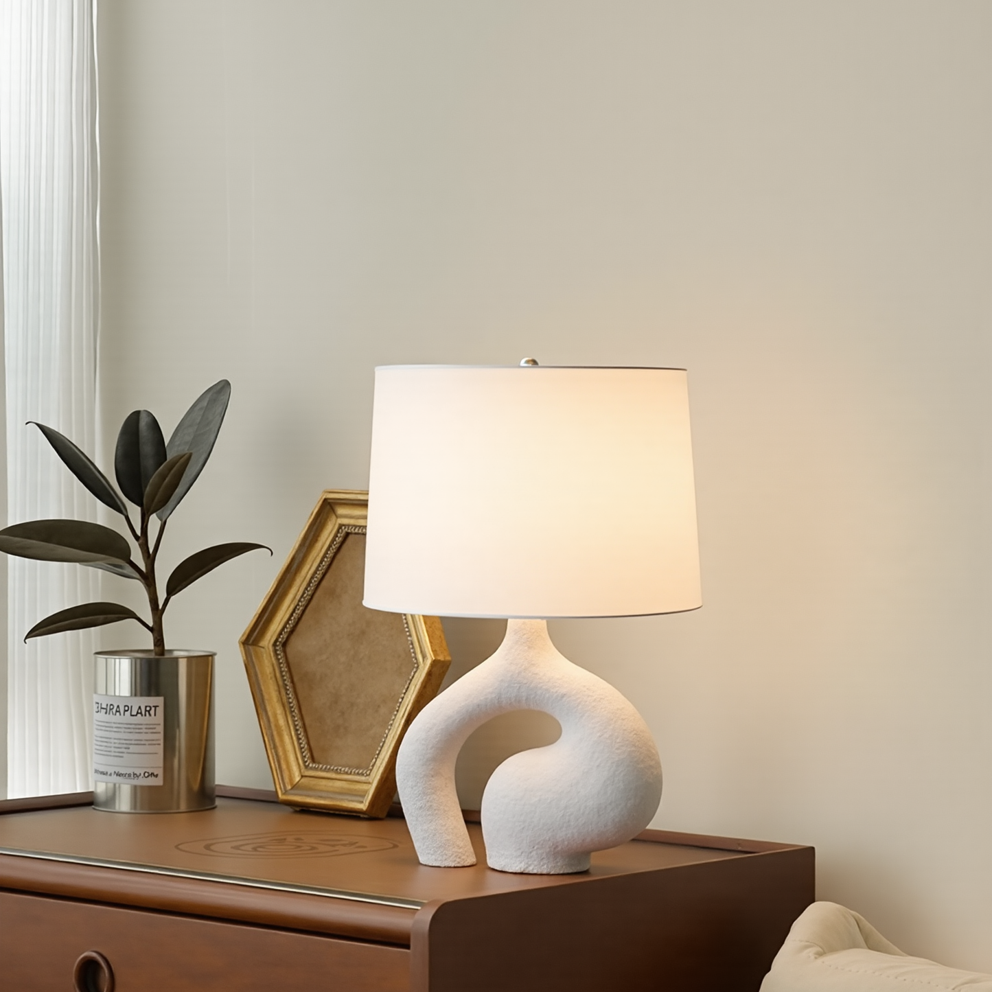 Modern Sculptural Biomorphic Table Lamp - Wabi-Sabi Textured Ceramic Light