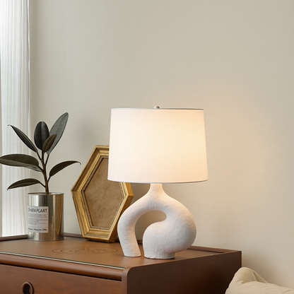 Modern Sculptural Biomorphic Table Lamp - Wabi-Sabi Textured Ceramic Light