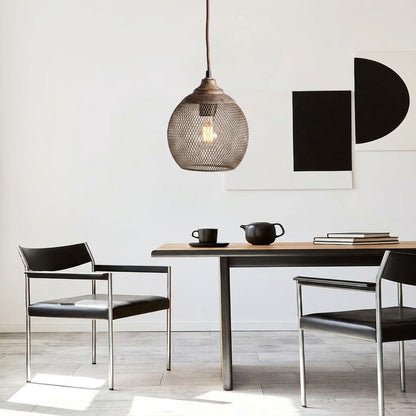 Woven Iron Pendant Light in Aged Grey