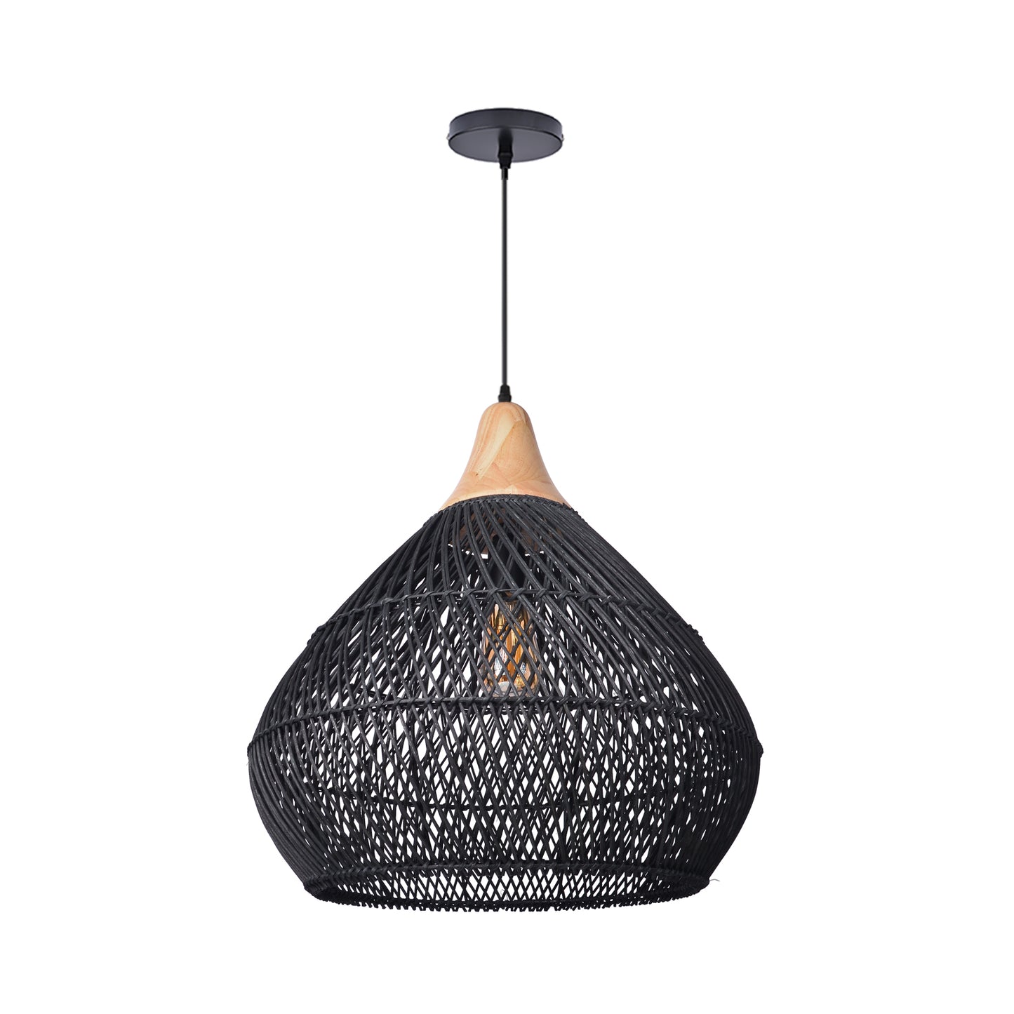Modern Matte Black Rattan Pendant Light - Industrial Teardrop Chandelier