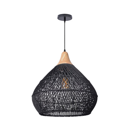 Modern Matte Black Rattan Pendant Light - Industrial Teardrop Chandelier
