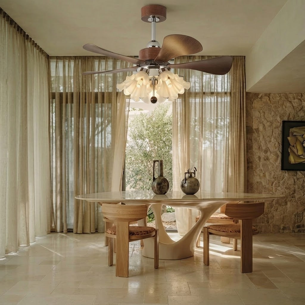 Modern Wooden Ceiling Fan with Light | 34/42 Inch LED Fan with Glass Shades