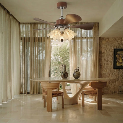 Modern Wooden Ceiling Fan with Light | 34/42 Inch LED Fan with Glass Shades