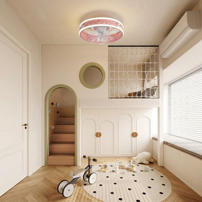 Kids Ceiling Fan with LED Light Cute Round Design