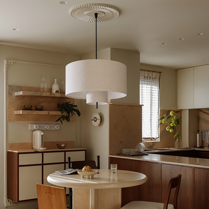 Modern Linen Drum Pendant Light - Japandi Nested Fabric Chandelier