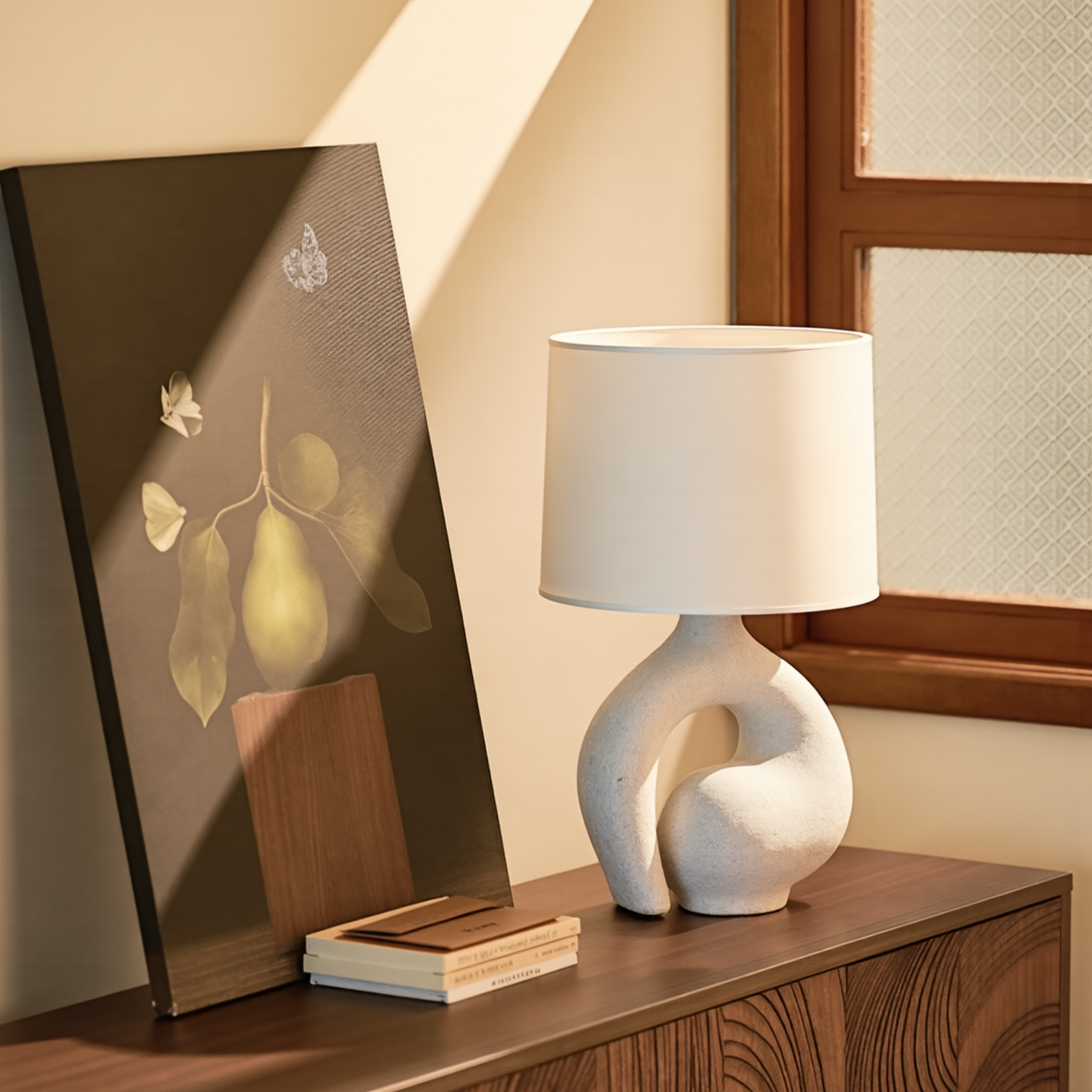 Modern Sculptural Biomorphic Table Lamp - Wabi-Sabi Textured Ceramic Light
