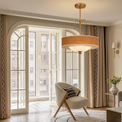 Mid-Century Rattan Pendant Light with Brass Detail
