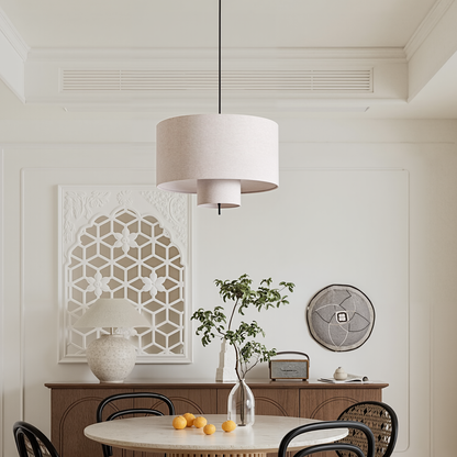 Modern Linen Drum Pendant Light - Japandi Nested Fabric Chandelier