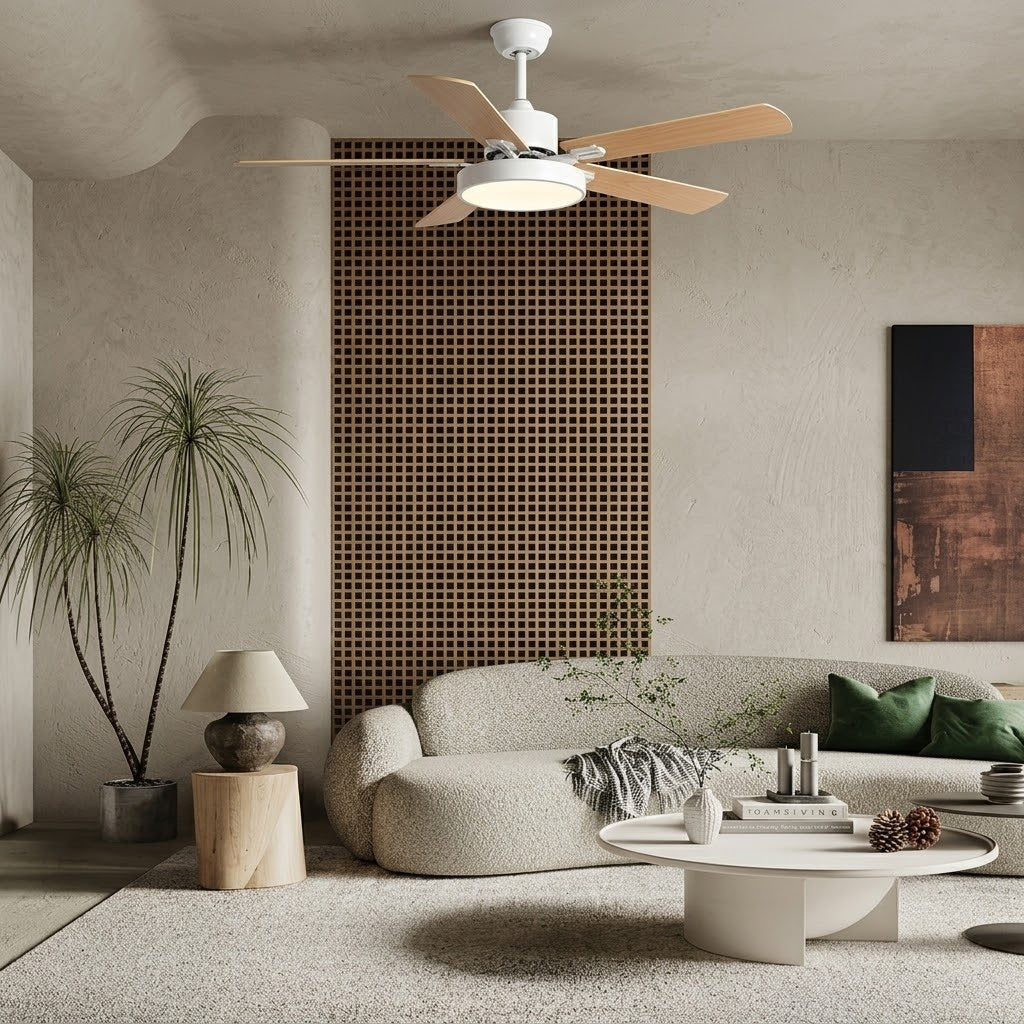 Modern White & Bronze Ceiling Fan with Integrated LED Light