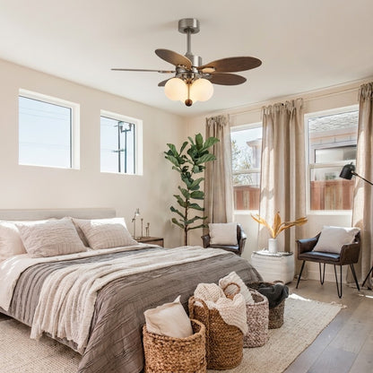 Modern Style Ceiling Fan with Light Iron & Glass Shades for Bedroom