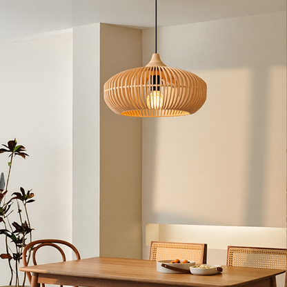 Modern Slatted Wood Pendant Light - Nordic Pumpkin Wood Chandelier