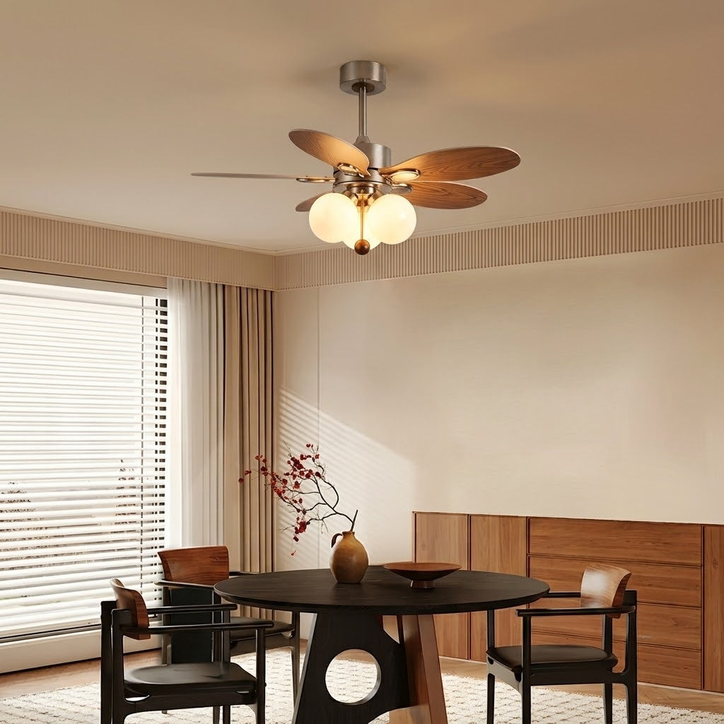 Modern Style Ceiling Fan with Light Iron & Glass Shades for Bedroom