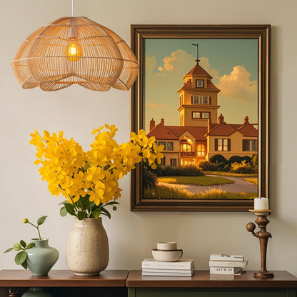 Modern Hand-Woven Rattan Scalloped Pendant Light - Japandi Fluted Dome Chandelier
