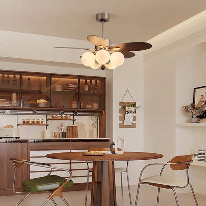 Modern Style Ceiling Fan with Light Iron & Glass Shades for Bedroom