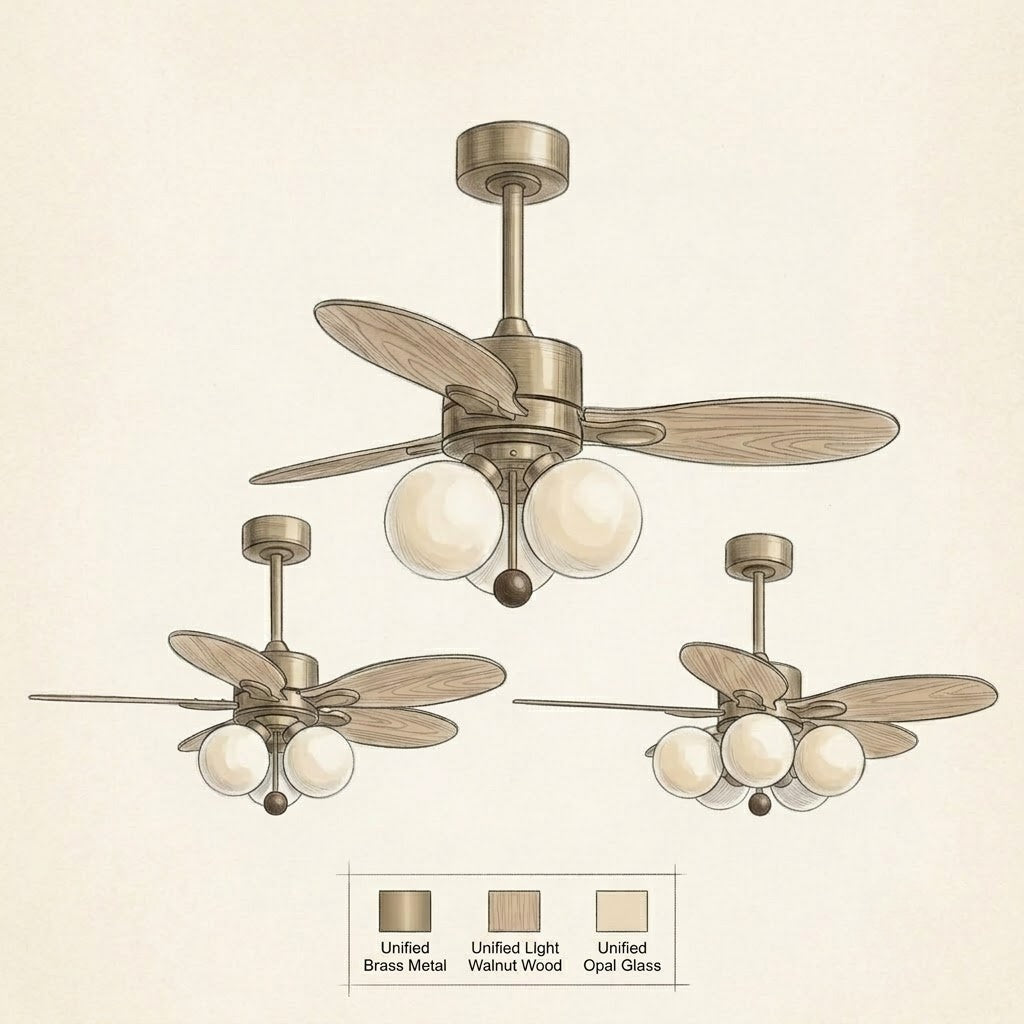Modern Style Ceiling Fan with Light Iron & Glass Shades for Bedroom